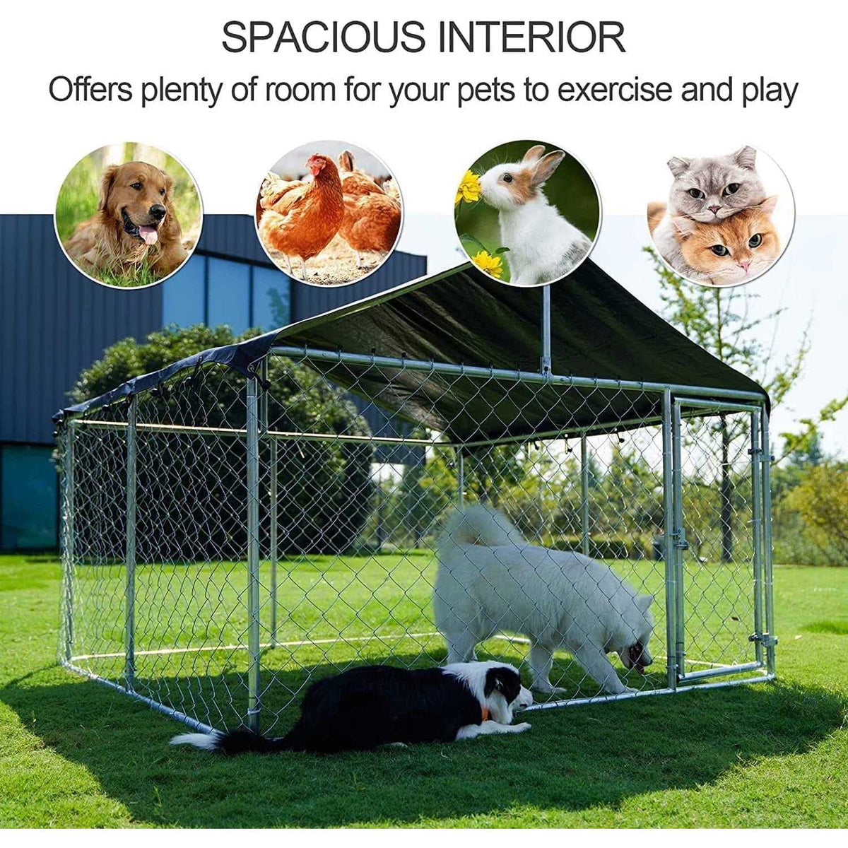 Outdoor Dog Kennel Dog Playpen Heavy Duty with Large Galvanized Chain Link I2967
