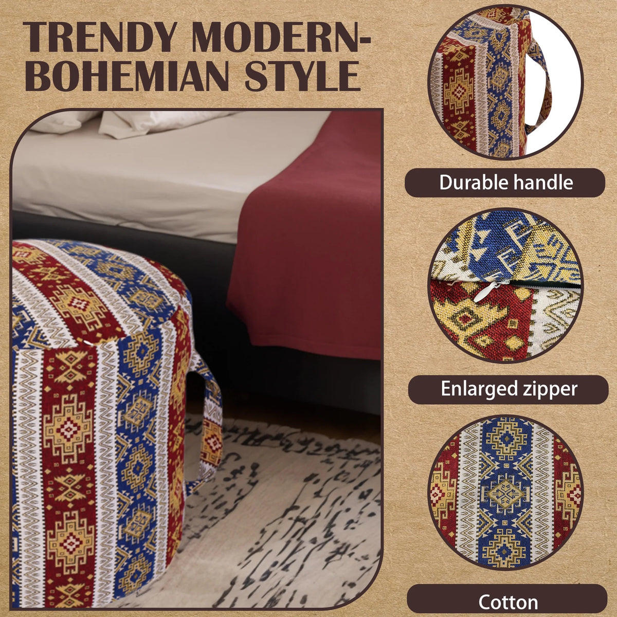 Cotton Polyester Blend Cylindrical Pouf Q152