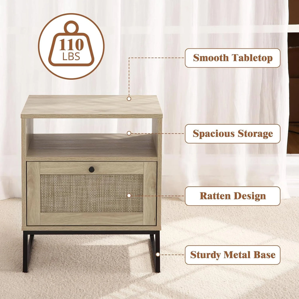 Rattan Bedside Table with Drawers E393228