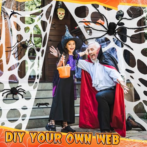 8 Pcs Giant Spider with Stretchy Netting Spiderweb Set L97178