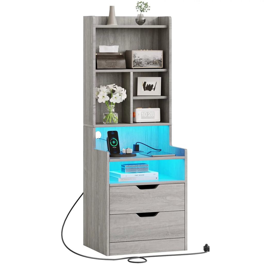 Set of 2 Gray Nightstand with Charging Station and 2 Drawers R78036
