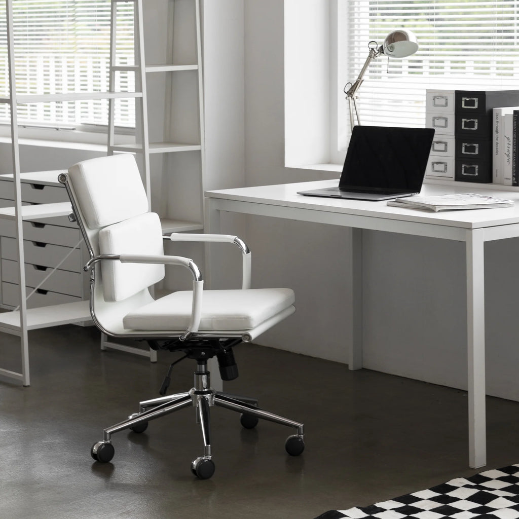 Mid Century Modern White Cushioned Office Chair Q428563