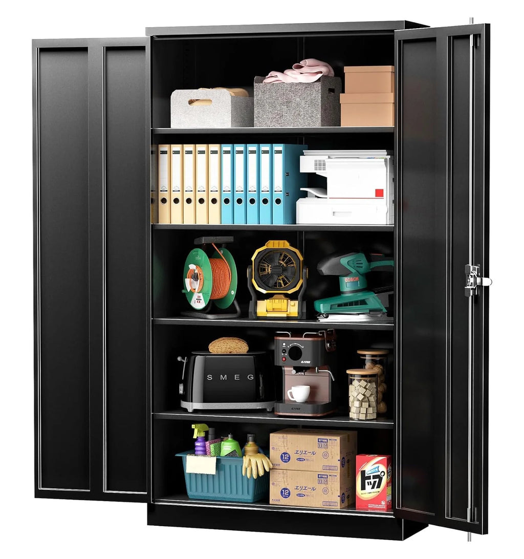72" Black Metal Storage Cabinet with Doors and Shelves B579124