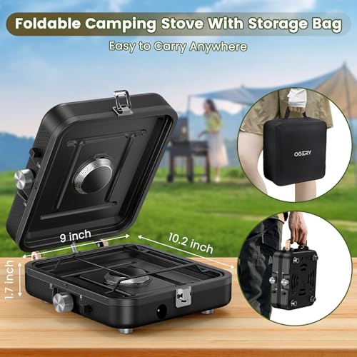 2-Burner Portable Propane Camp Stove with Griddle and Carrying Bag S431