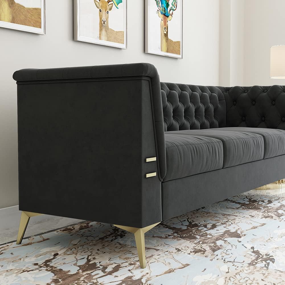Dark Grey Velvet Chesterfield 3 Seater Sofa Q2950