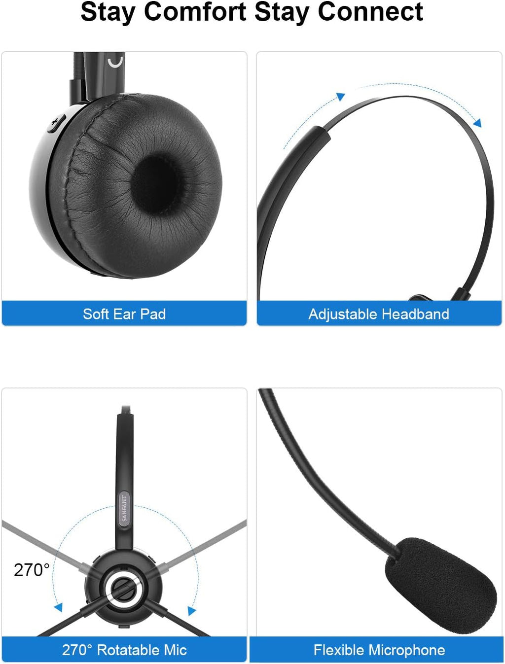 Bluetooth Headset with Microphone, Noise Canceling, 18hr Talktime V925
