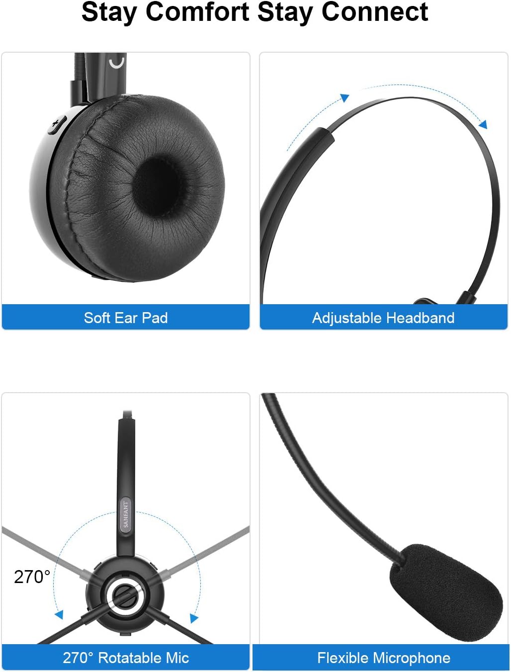 Bluetooth Headset with Microphone, Noise Canceling, 18hr Talktime V925