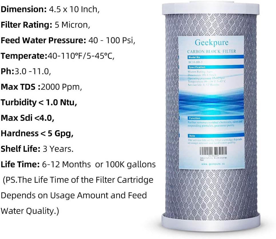10 Inch Whole House Replacement Water Filters Set with PP Sediment and Carbon Block, 5 Micron, Pack of 2 X2415