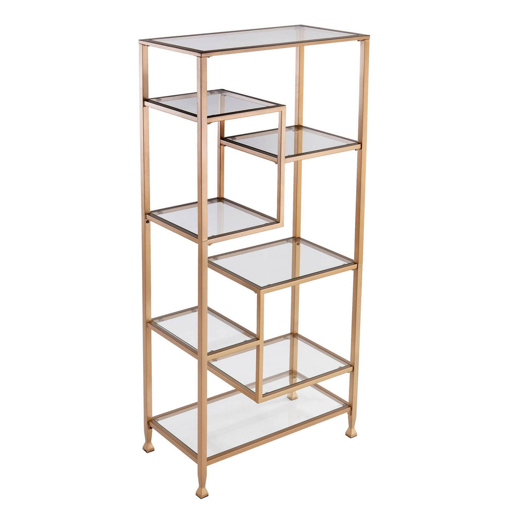 Gold Metal Glass Etagere Bookcase I7682