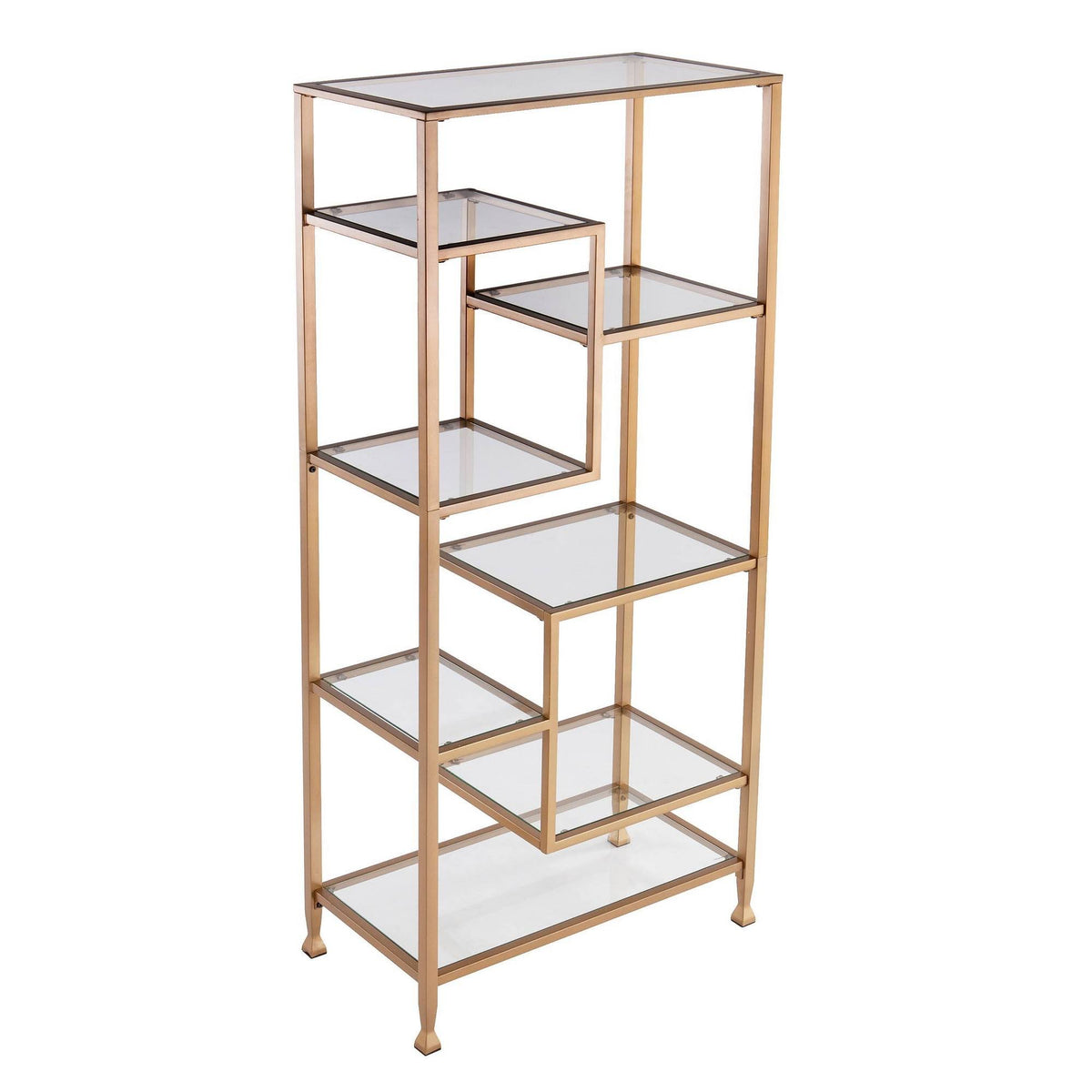 Gold Metal Glass Etagere Bookcase I7682