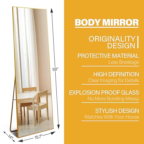 59"x16" Black Full Length Floor Mirror with Aluminum Alloy Frame G752