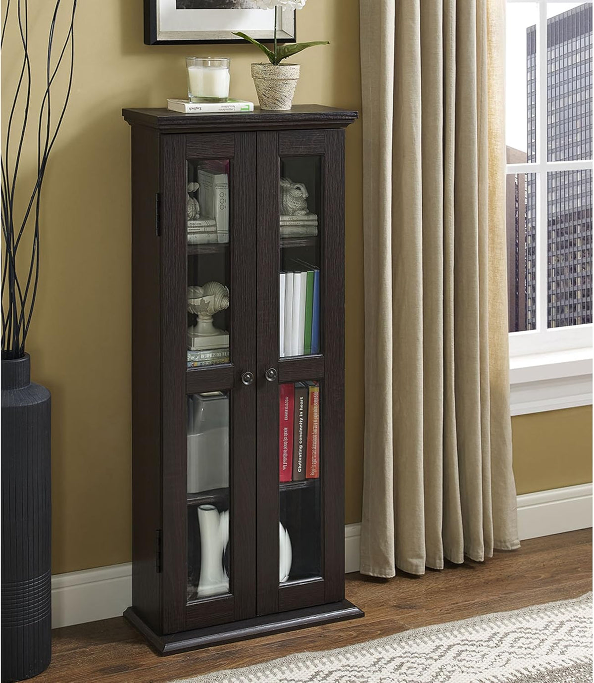 4 Tier Grey Bookshelf Cabinet with Doors J49279