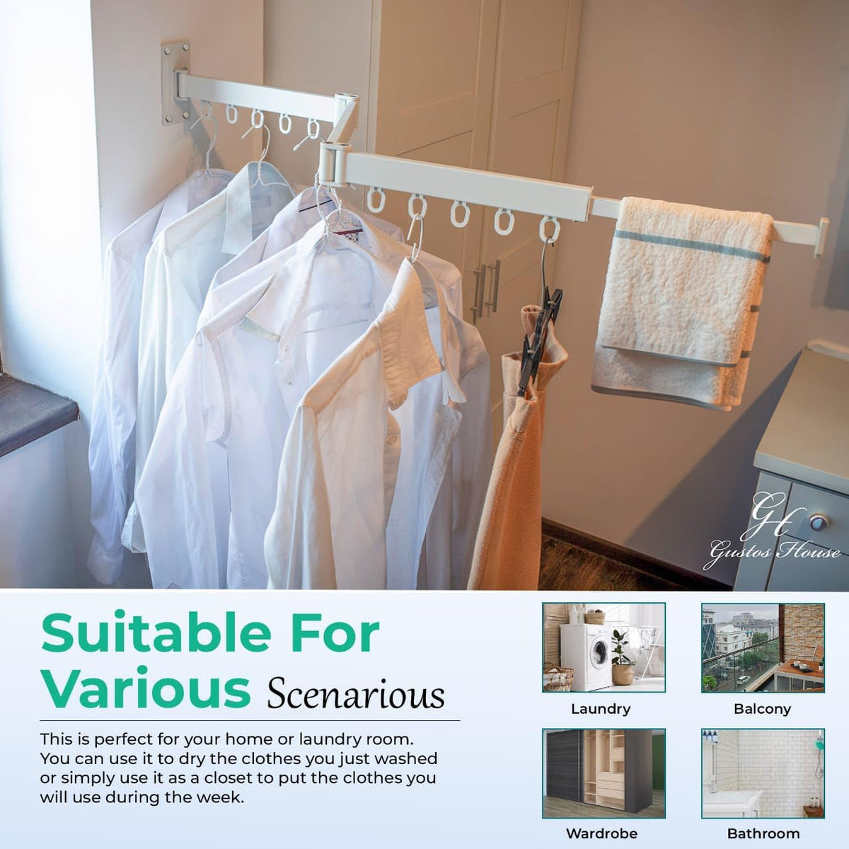 Wall Mounted Retractable Folding Clothes Rack J708933