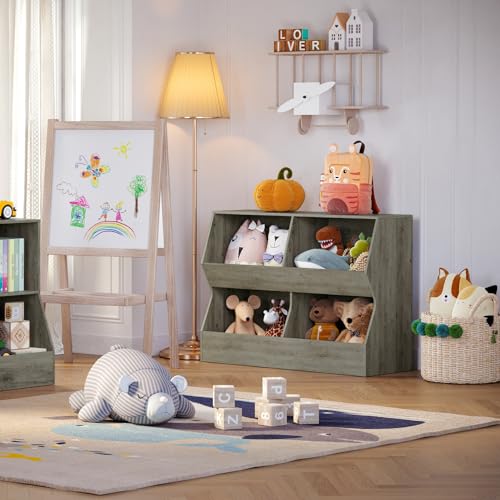 4 Cubby Wooden Toy Storage Bookshelf M746463