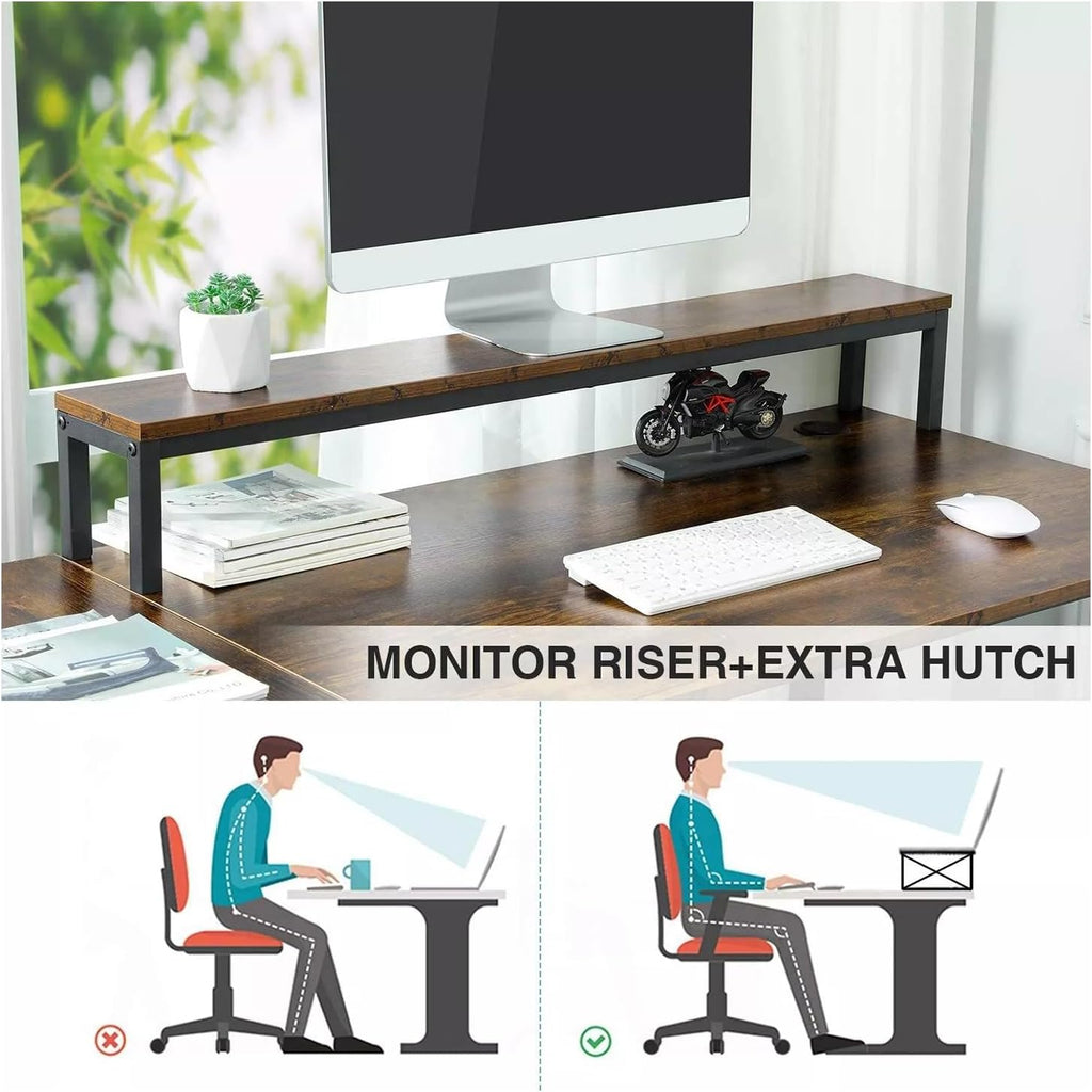 Brown 95 Inches Extra Long Double Desk Wood T63666