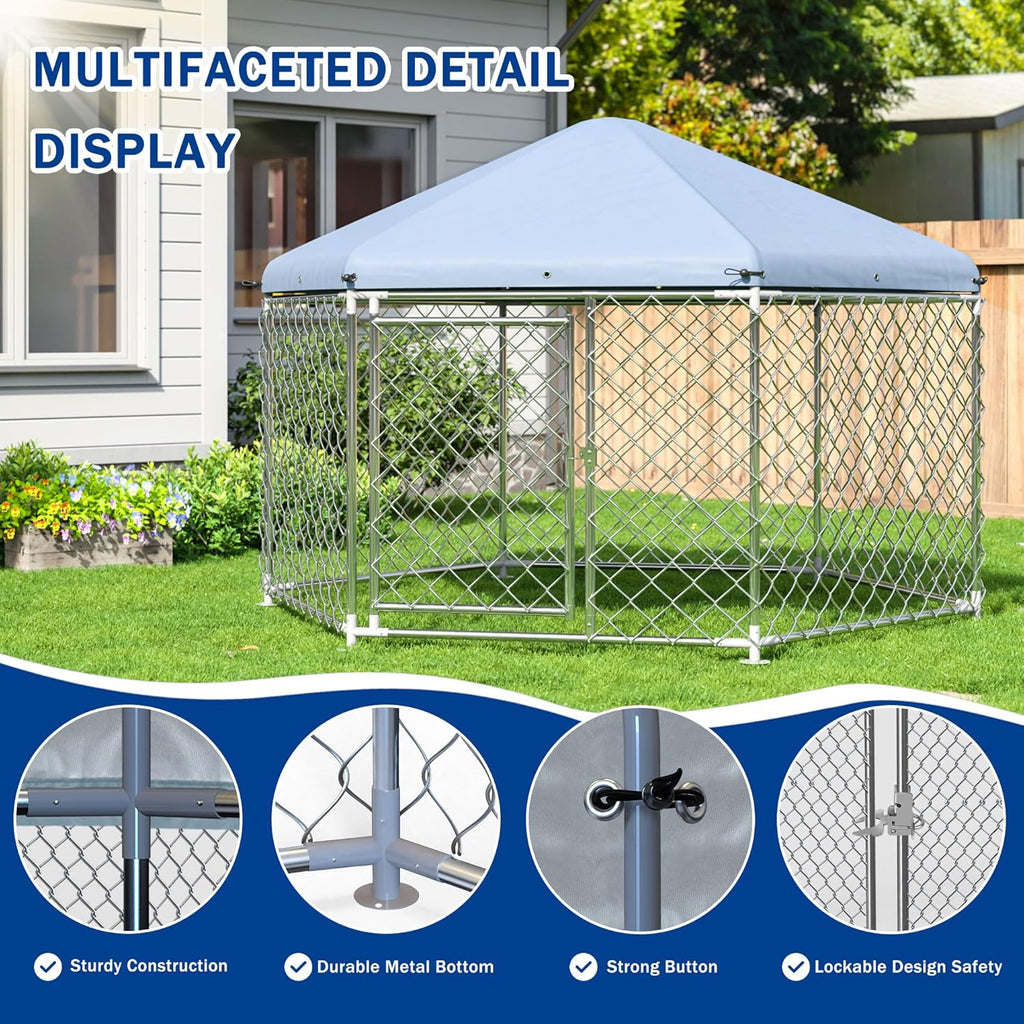 Large Dog Kennel with Roof and Metal Gate S102231