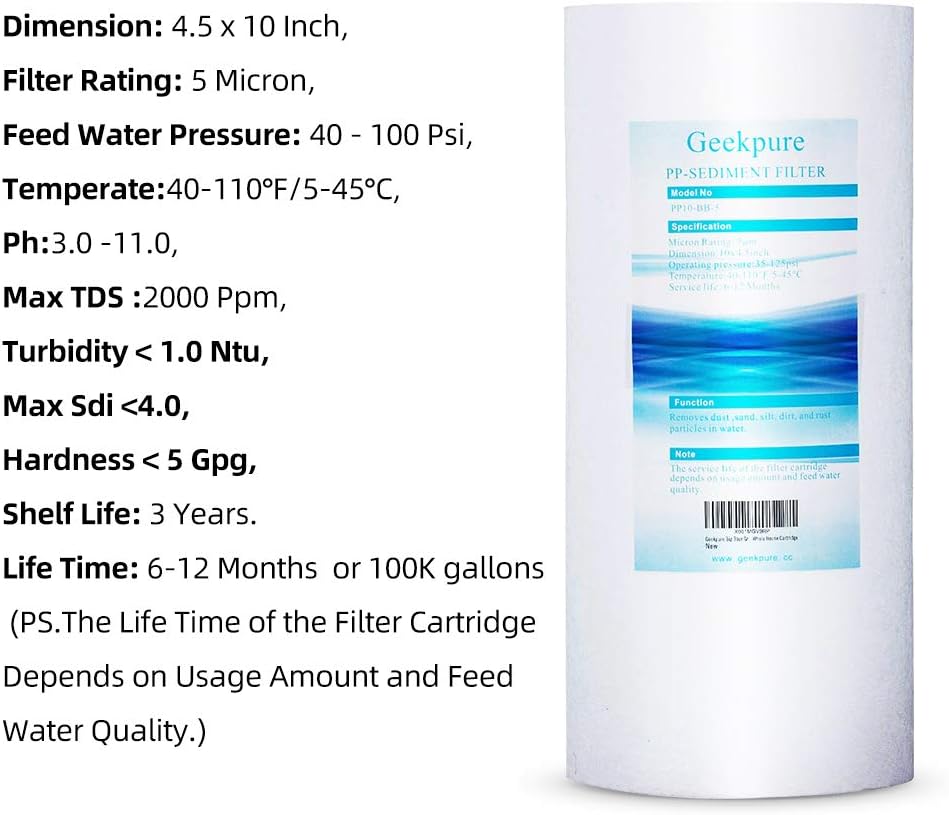10 Inch Whole House Replacement Water Filters Set with PP Sediment and Carbon Block, 5 Micron, Pack of 2 X2415