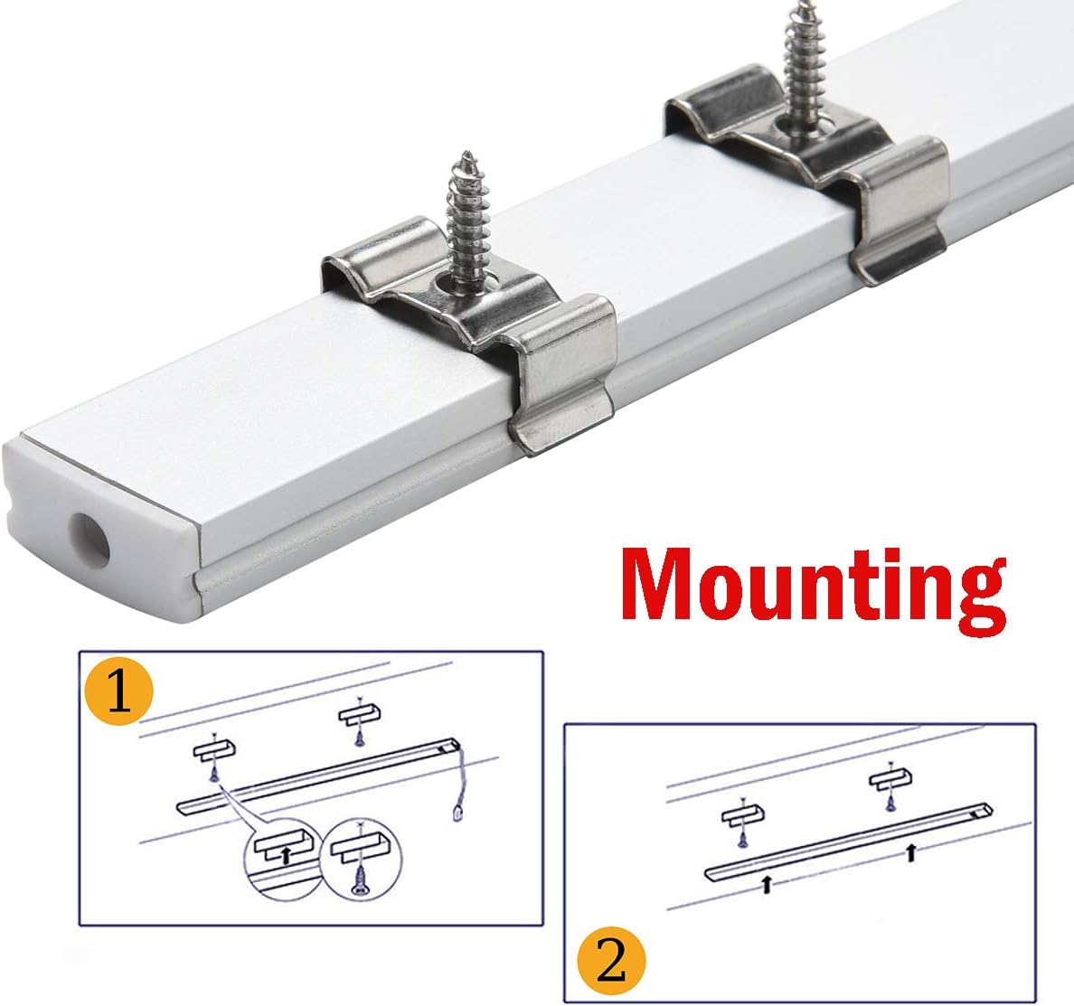 10-Pack 6.6ft U Shape LED Aluminum Channel System with Milky Cover, End Caps and Mounting Clips B905792
