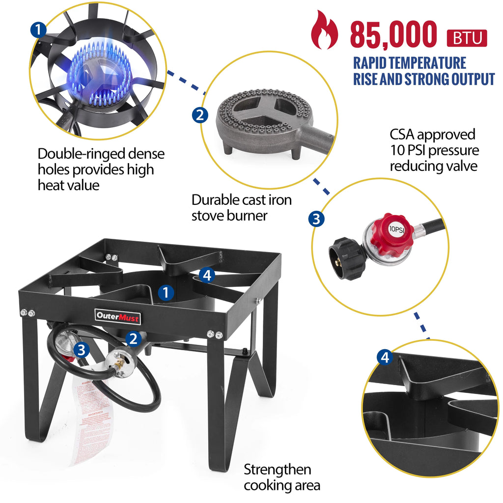Outdoor Propane Burner Stove with 10 PSI Regulator and Cast Iron Braided Holes K661