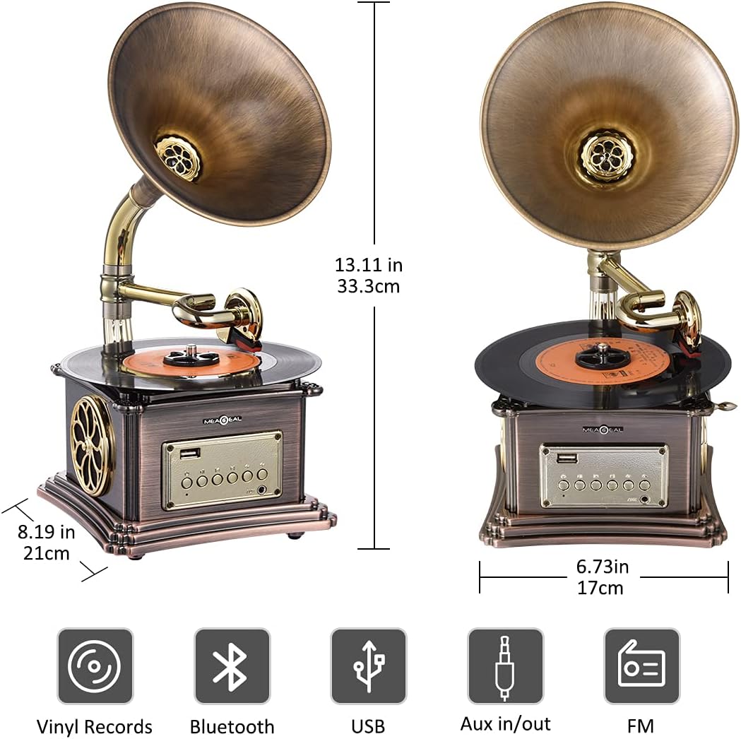 Mini Record Player with Copper Horn Aluminum Body Z5562