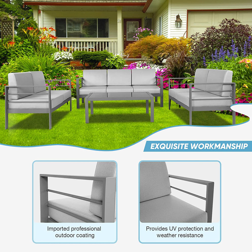 Metal Sectional Sofa with Cushions and Coffee Table（ 4 Pieces） Q835