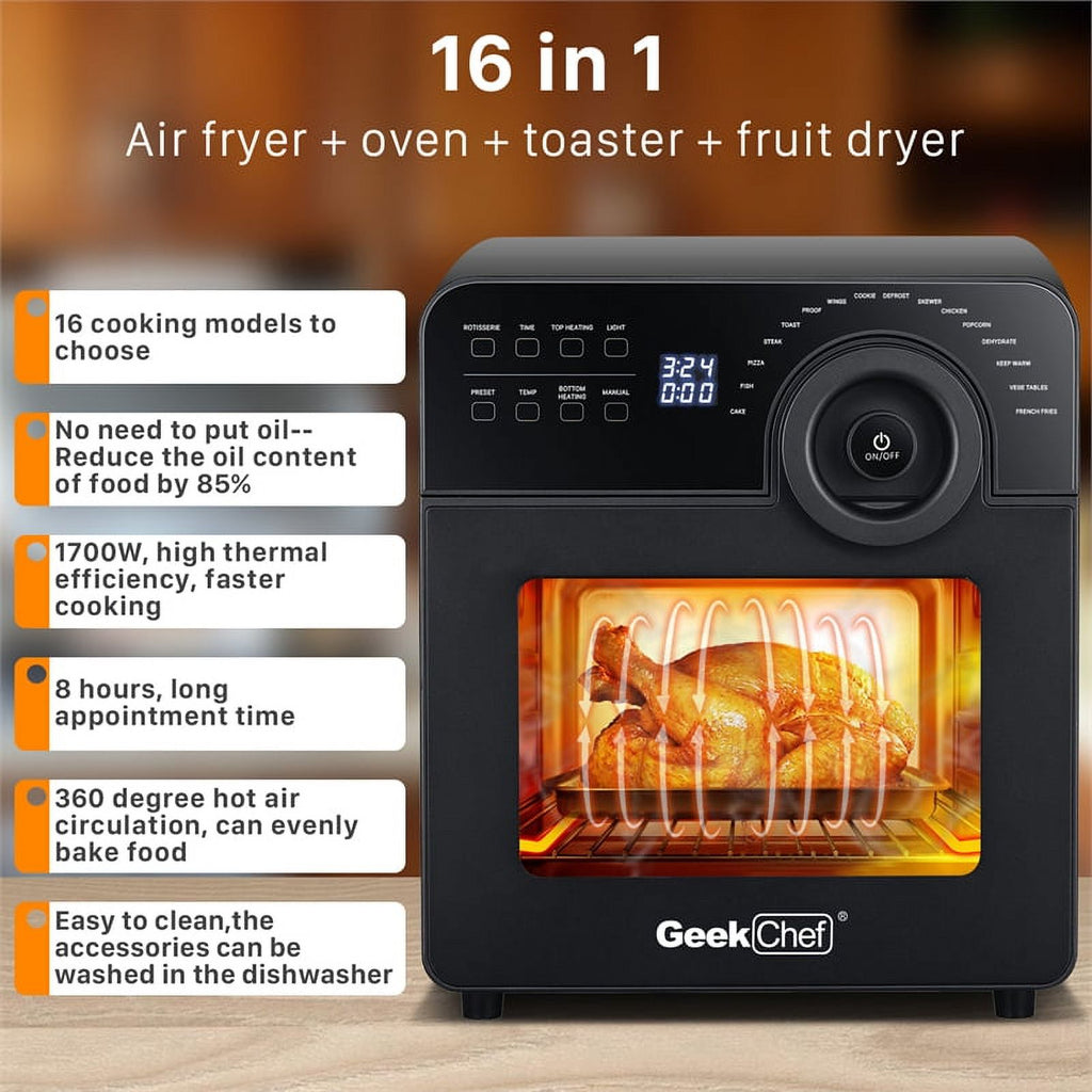 Black 16-in-1 Digital Air Fryer Oven with Rotisserie and Dehydrator R85934