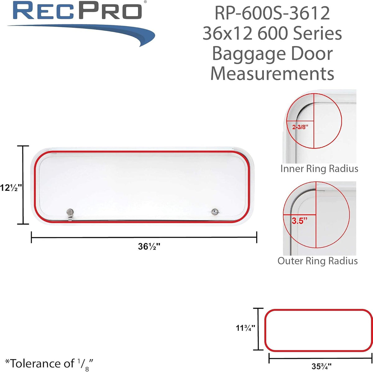 RV Baggage Door 36 Wide x 12 High with Rounded Corners T151