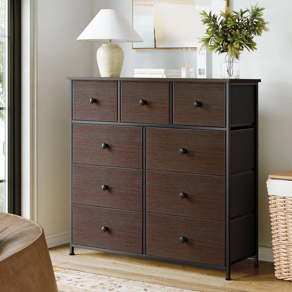9 Drawer Fabric Dresser with Leather Finish R935596