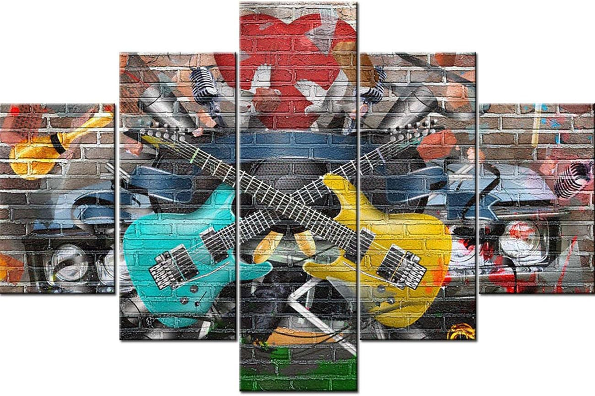 Black and White 5 Piece Canvas Wall Art Turntables Paintings X949676