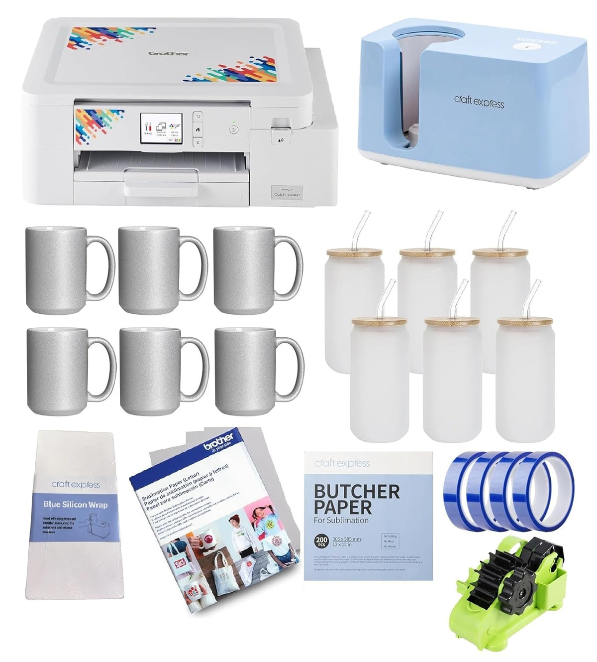 Sublimation Printer and Mug Heat Press Bundle, 6 Mugs & 6 Glasses Y247