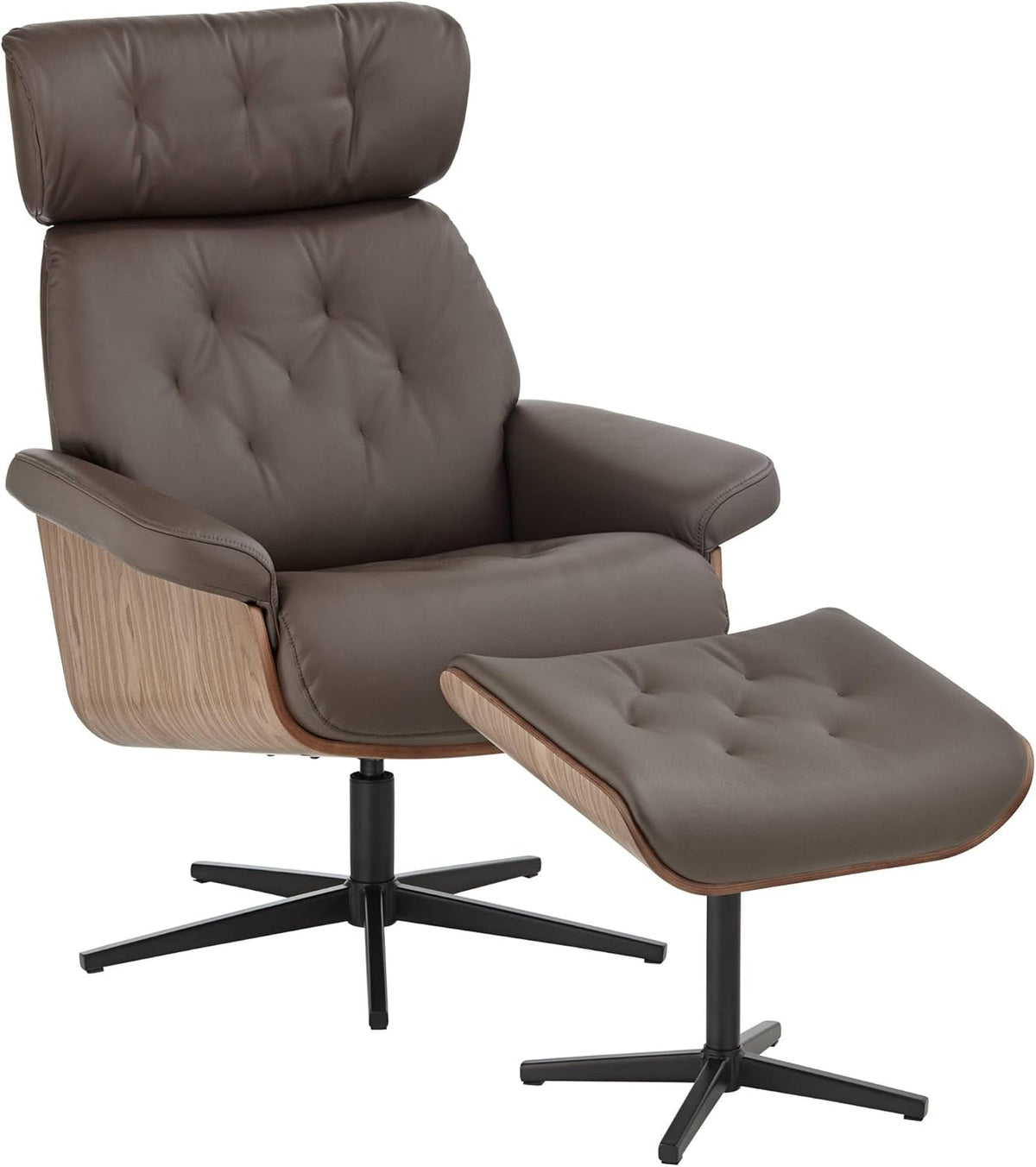 Chocolate Tufted Faux Leather Swivel Recliner and Slanted Ottoman L719924