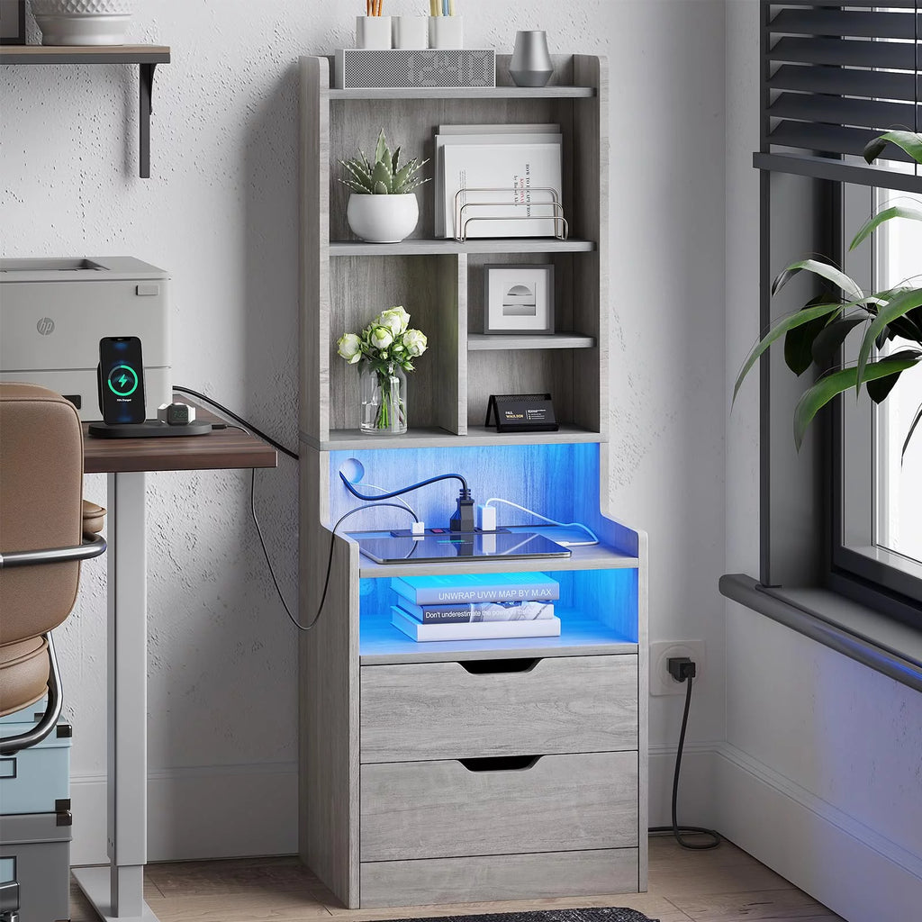 Set of 2 Gray Nightstand with Charging Station and 2 Drawers R78036