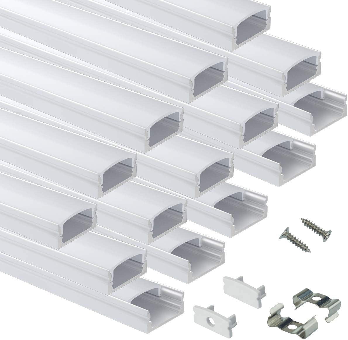 15Pack 3.3FT/1M LED Channel System with Milky White Cover Lens, Silver Aluminum Extrusion Profile Housing Track for Strip Tape Light, U Shape, Pack of 2 Y37331