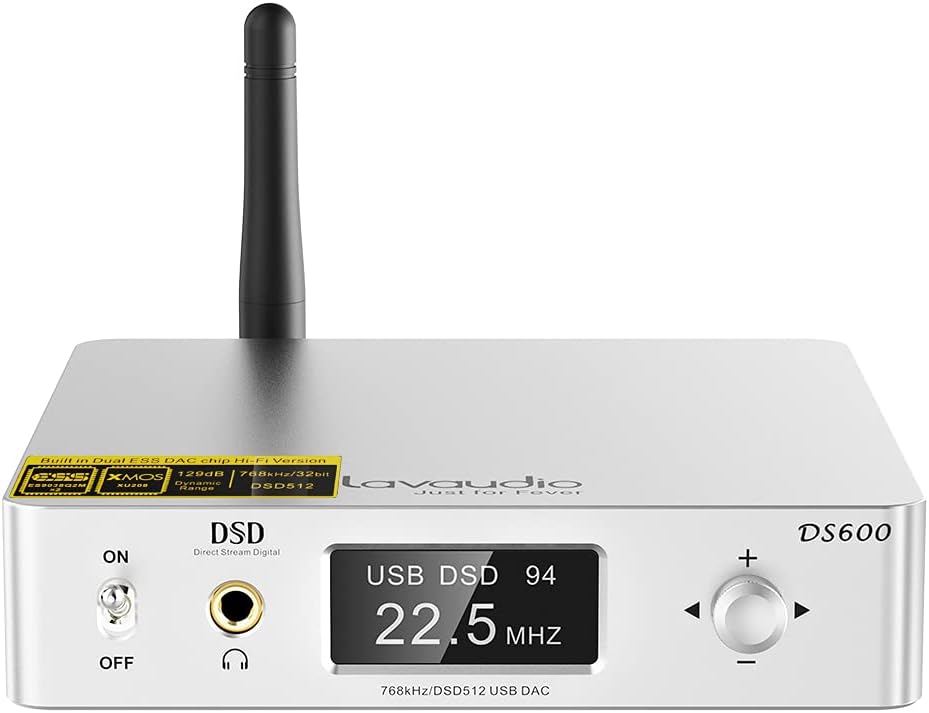 DS600 HiFi Audio DAC Bluetooth 5.0 Receiver LDAC AptX HD, USB DAC, DSD512 32Bit/768Khz, Dual ES9038Q2M XMOS, Headphone Amplifier 3.5mm AUX/RCA Out R11166