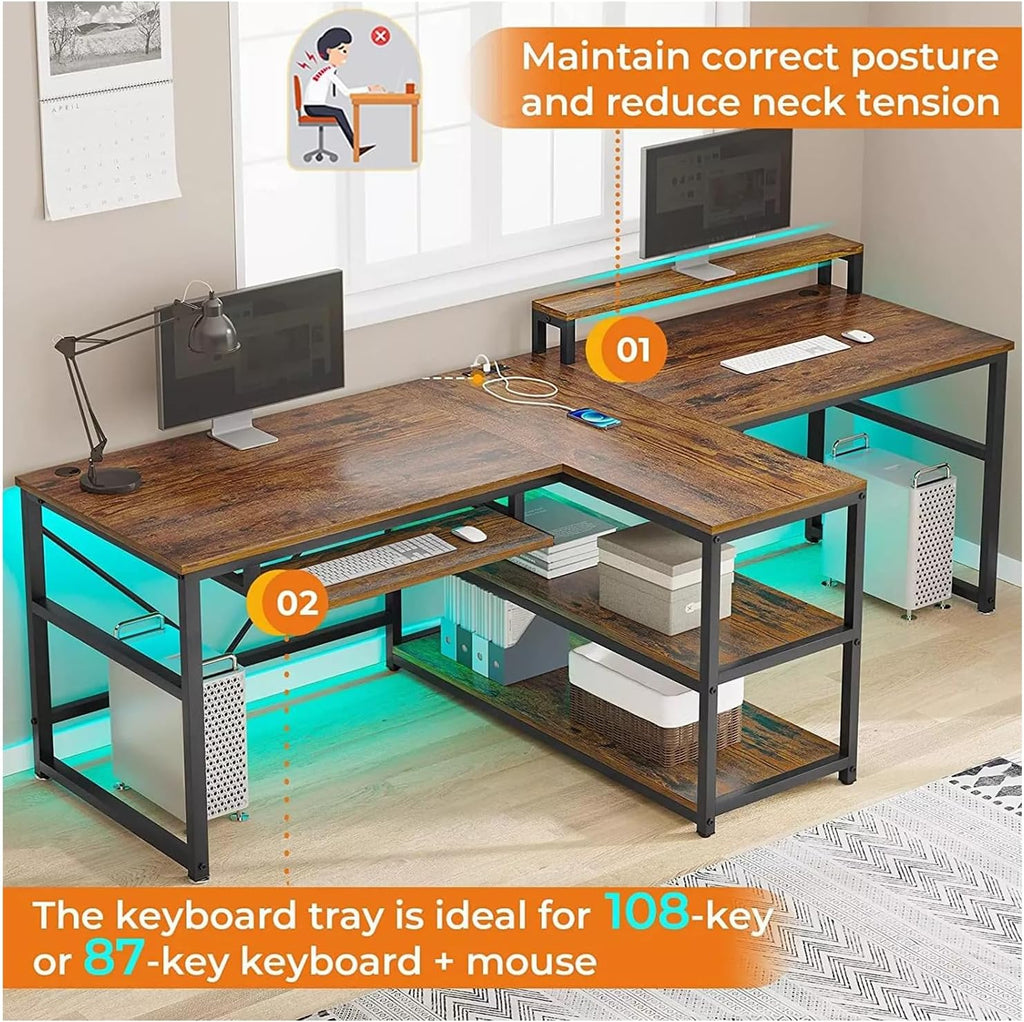 Brown 95 Inches Extra Long Double Desk Wood T63666