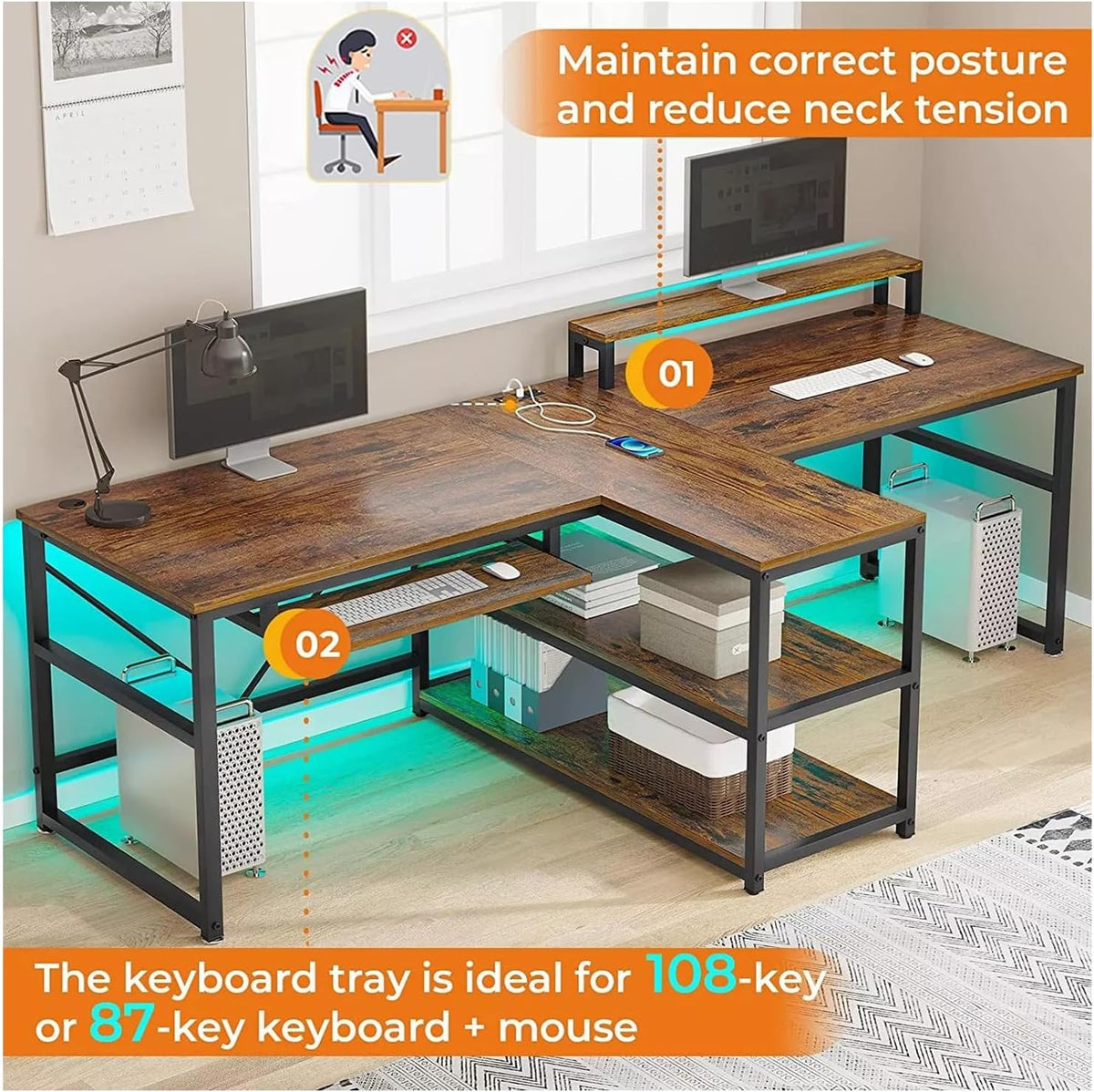 Brown 95 Inches Extra Long Double Desk Wood T63666