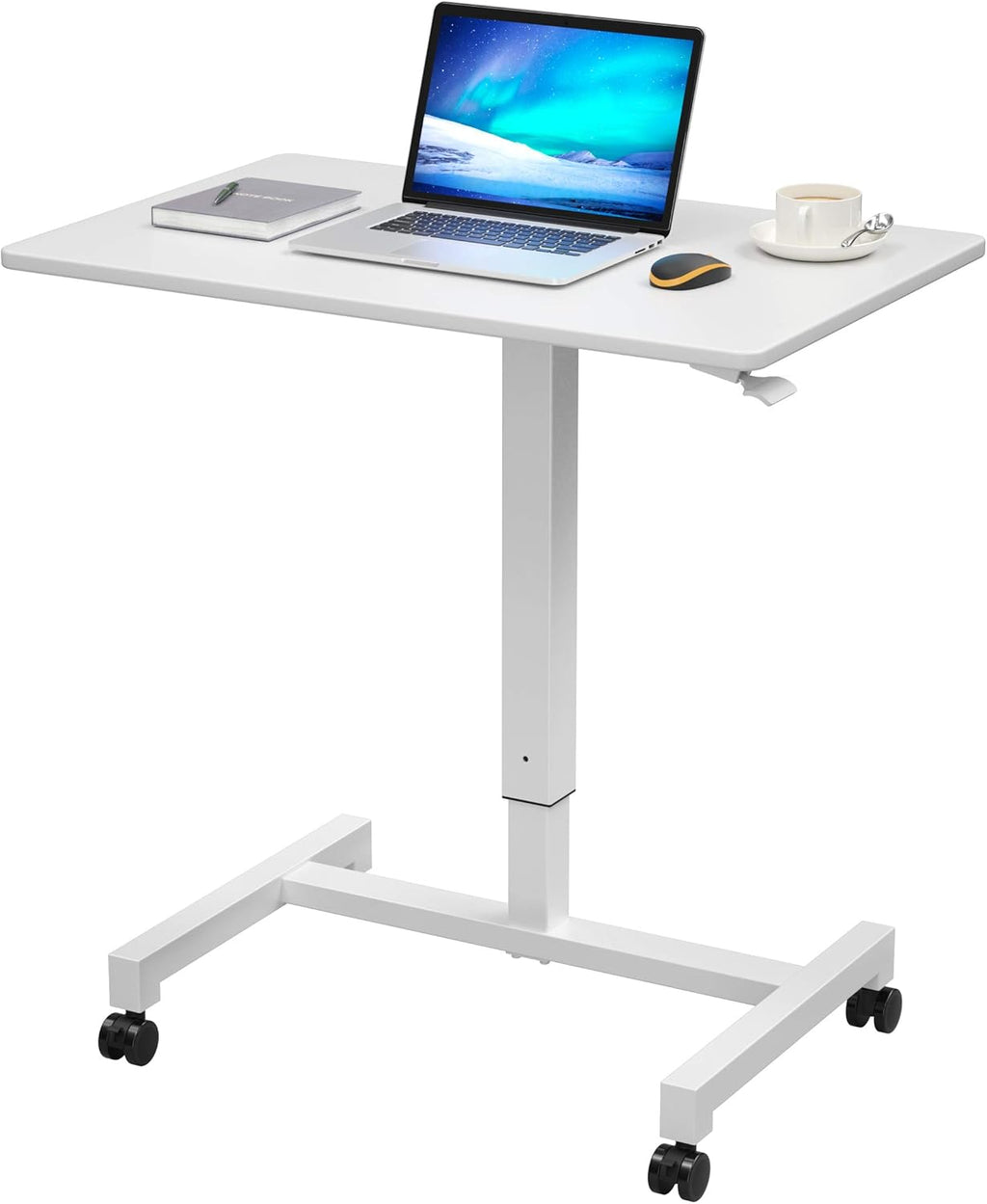 27'' Pneumatic Adjustable Height Mobile Standing Desk Cart White M393