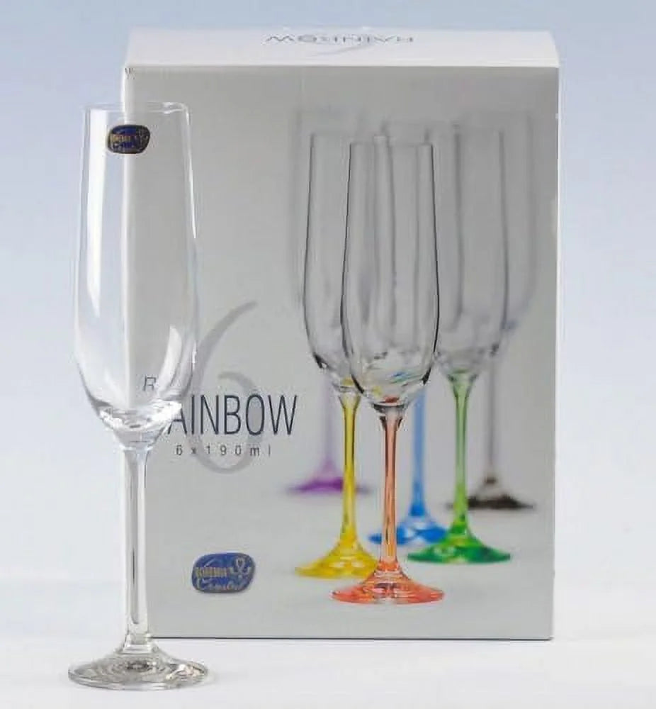 Bohemian Crystal Rainbow Set Of 6 Champagne Flutes 6.5 Oz O522070