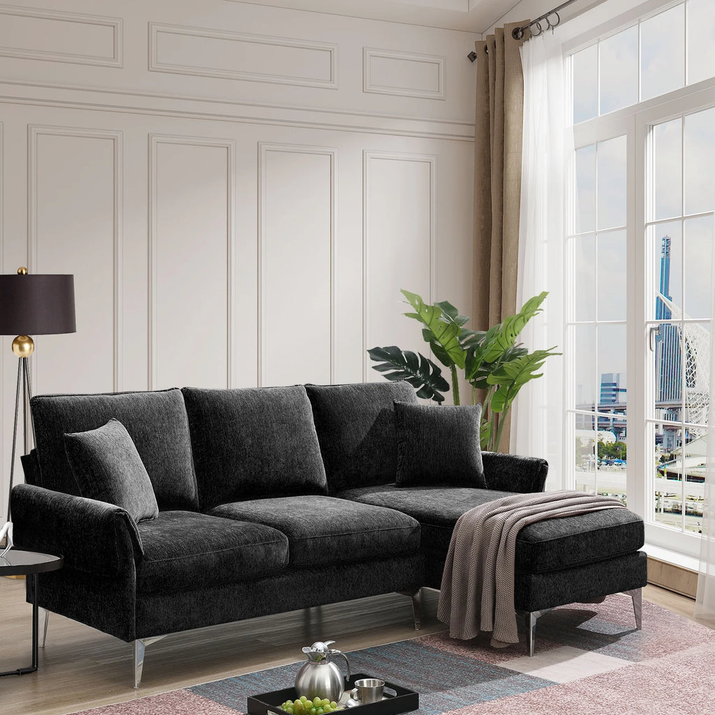 84" L-Shaped Black Sofa with Reversible Chaise I397