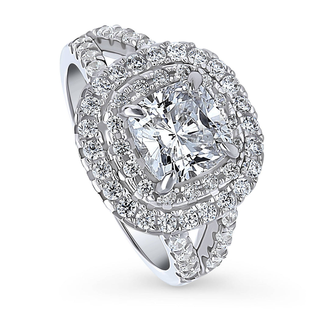 Sterling Silver Cushion Cut Cubic Zirconia Split Shank Ring B386