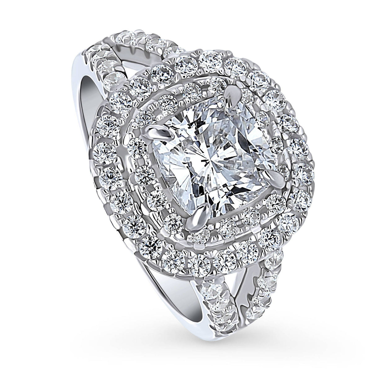 Sterling Silver Cushion Cut Cubic Zirconia Split Shank Ring B386
