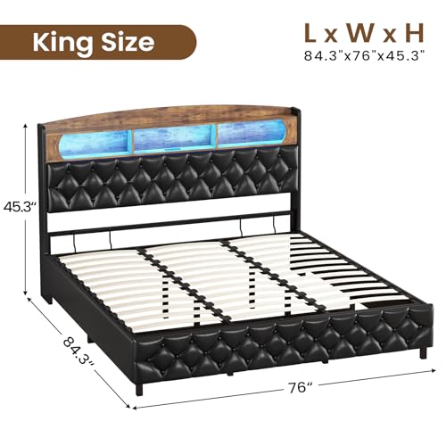 King Size Upholstered Storage Bed Frame with LED Lights K347