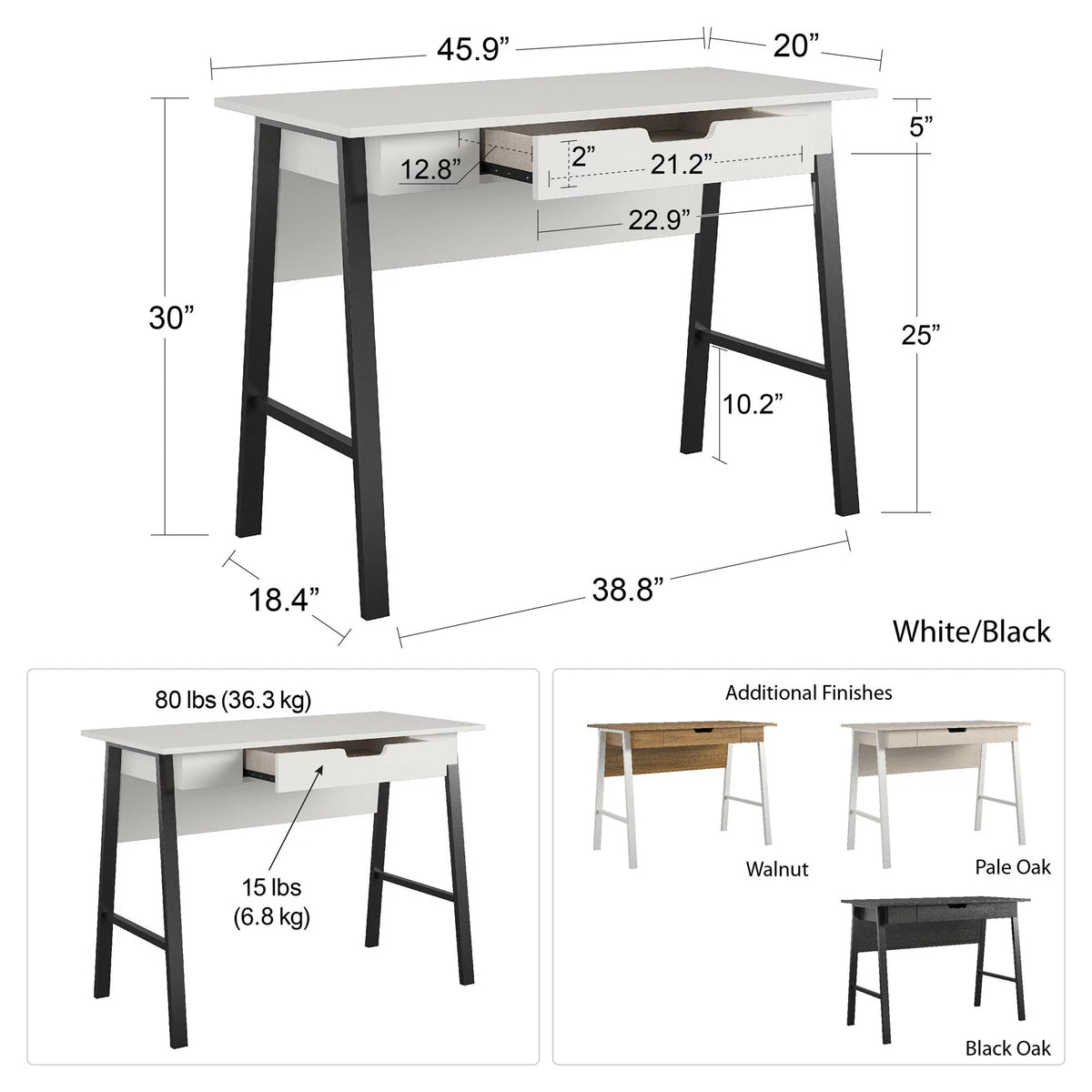 Black Oak Computer Desk with Drawer U695