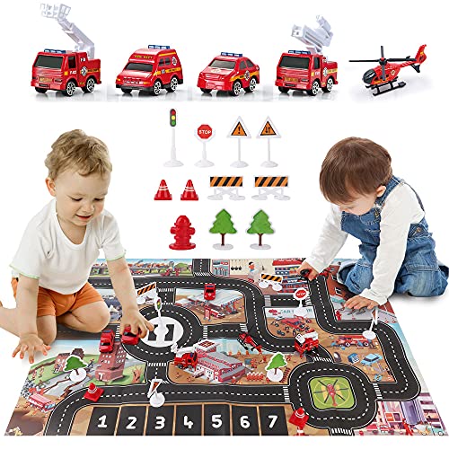 Airplane Toy with Fire Truck Cars and Play Mat Y107