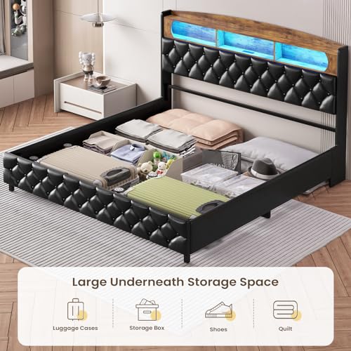 King Size Upholstered Storage Bed Frame with LED Lights K347