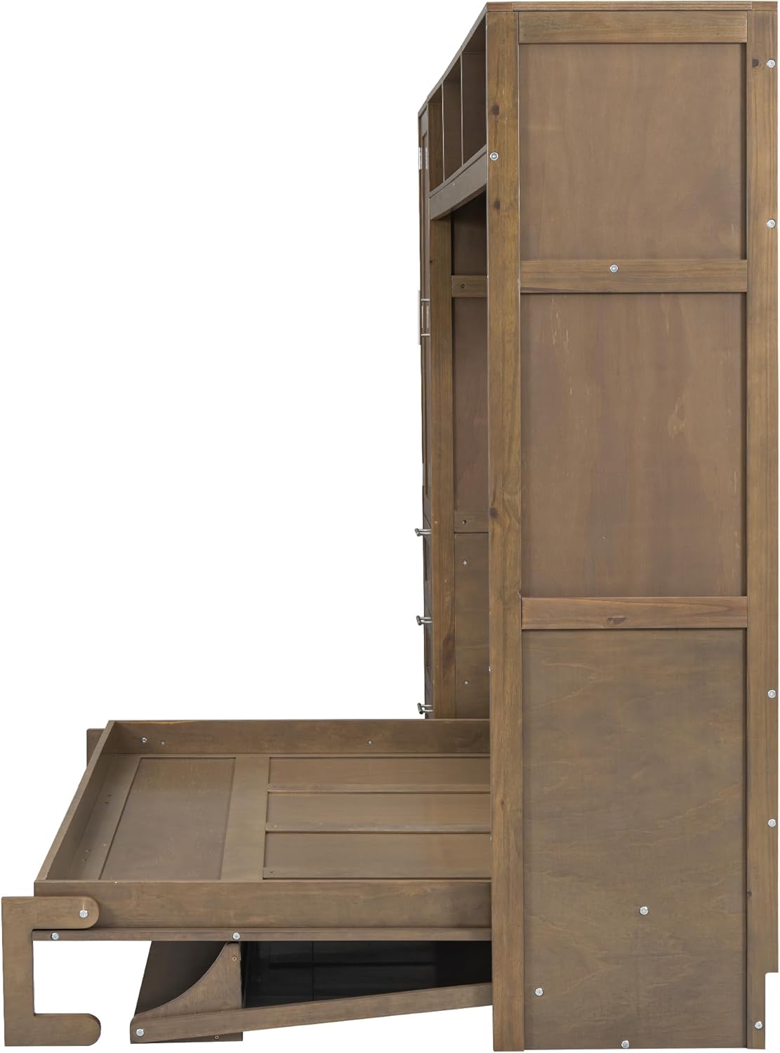 Full Size Murphy Bed Frame with Wardrobe, 3 Drawers and Open Shelves U8167