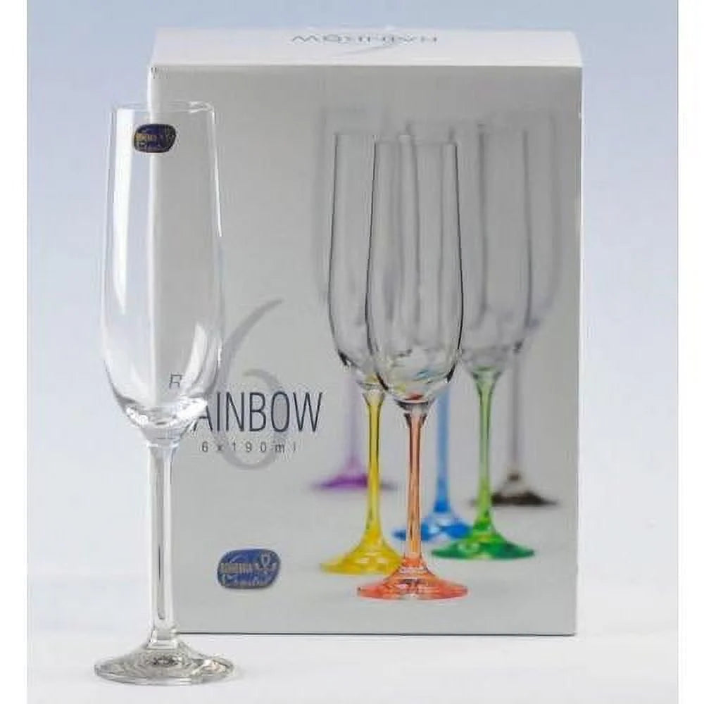 Bohemian Crystal Rainbow Set Of 6 Champagne Flutes 6.5 Oz O522070
