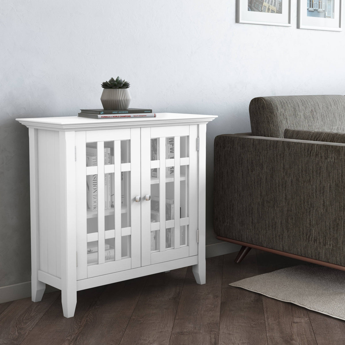 White Solid Wood Low Storage Media Cabinet F93676