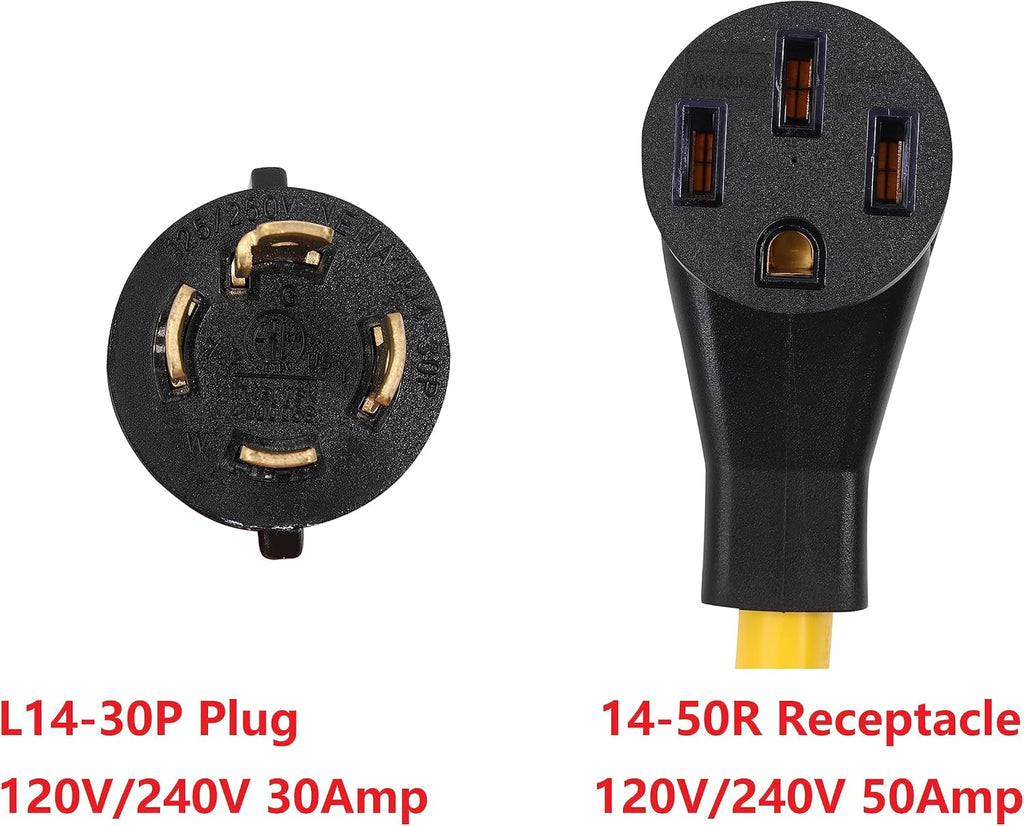 30 Amp Twist Lock 4 Prong Male Plug to 50 Amp 4 Prong Female Outlet Power Cord Adapter T6129