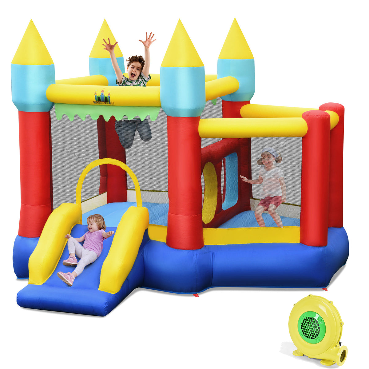 Inflatable Bounce House Slide with Tunnels Ball Pit and 480W Blower U8365